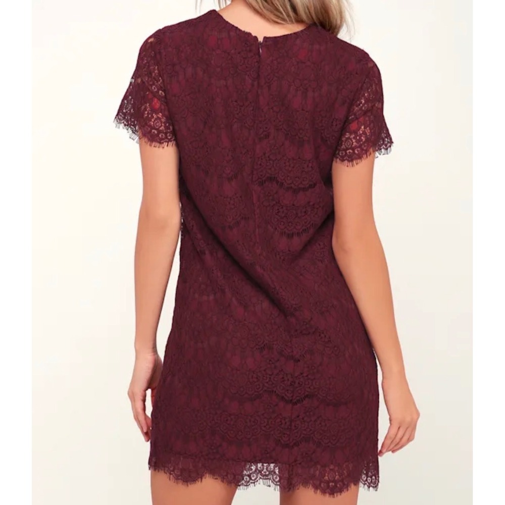 Lulus Take Me to Brunch Burgundy Lace Shift Mini Dress Size Medium NWT - Picture 3 of 11